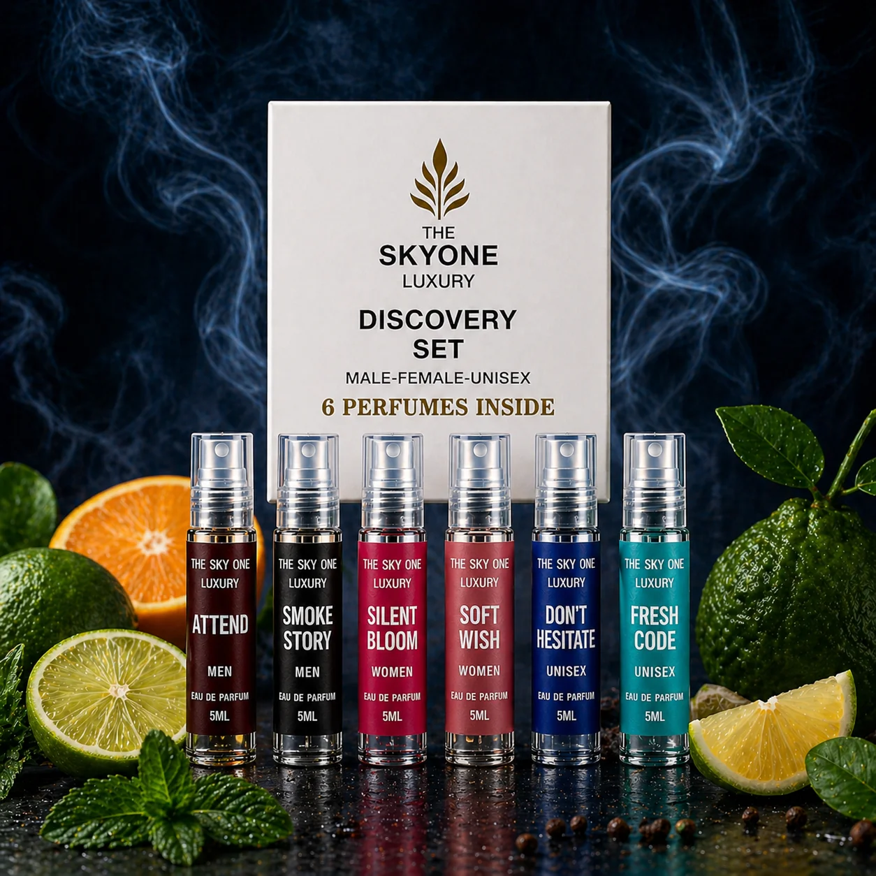 The SkyOne Luxury Discovery Perfume Set | 6 x 5ml Mini EDP Collection | Long Lasting Unisex Fragrances